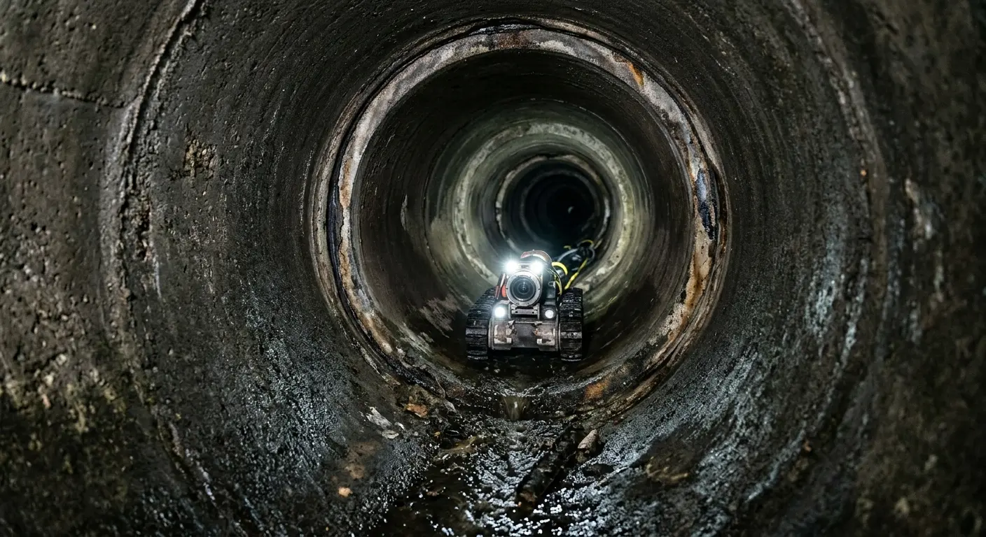 Robotic sewer camera inspecting pipe interior for Drain Snake Service in Plymouth